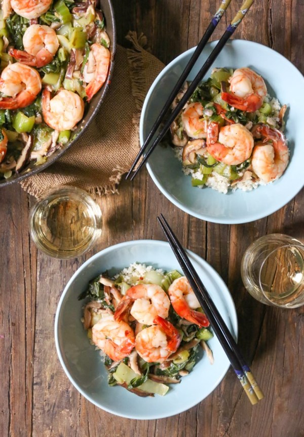 Garlicky shrimp stir-fry with shiitakes and bok choy