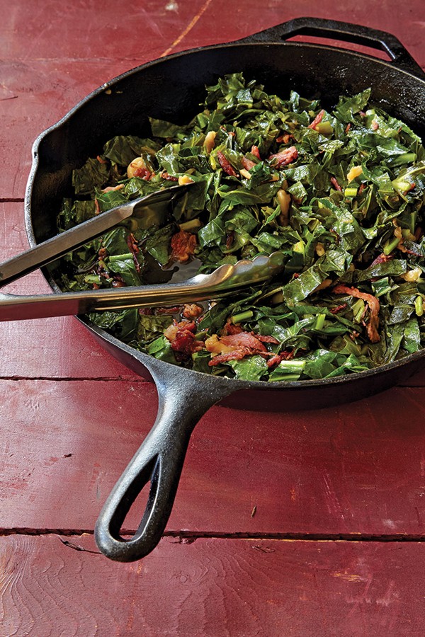 Garlicky skillet greens with ham