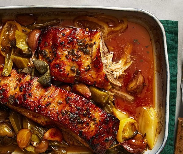 Garlicky slow-cooked pork belly