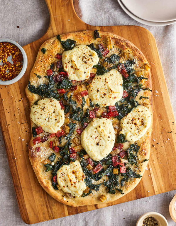Garlicky Swiss chard pizza with ricotta