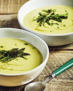 Garlicky white bean and asparagus soup