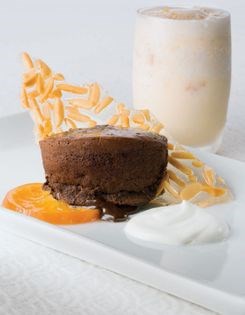 Gateau fondant of candied orange, almond nougatine, and chocolate