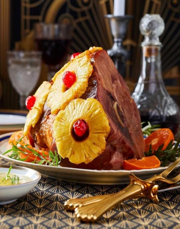 Gatsby's spiced baked ham with Champagne sauce