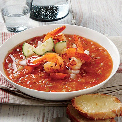 Gazpacho with lemon-garlic shrimp