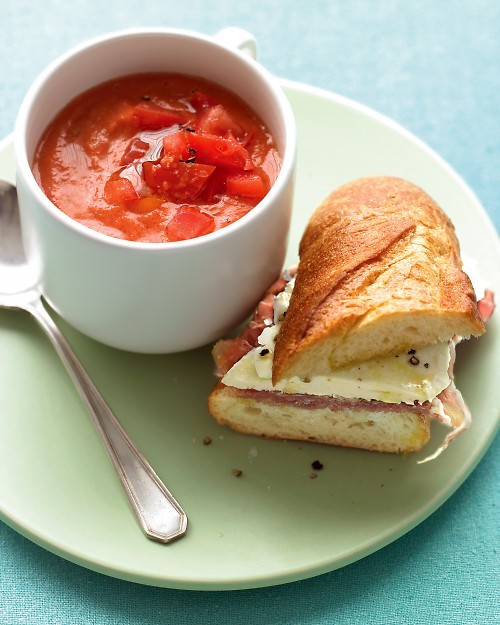 Gazpacho with prosciutto sandwiches