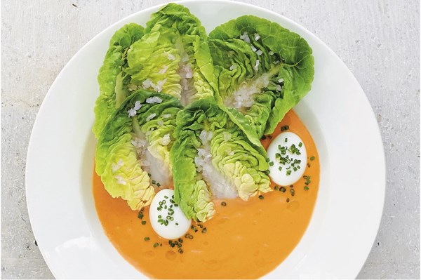 Gazpacho with quail eggs and baby gem lettuce [Angel Zapata Martin]