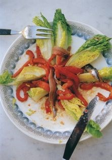 Gem lettuce with anchovies & peppers