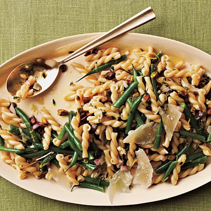 Gemelli salad with green beans, pistachios, and lemon-thyme vinaigrette