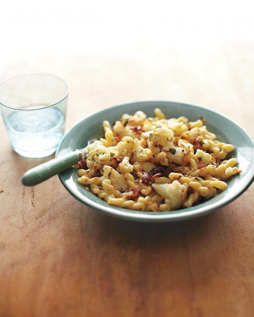 Gemelli with cauliflower, bacon, and sage