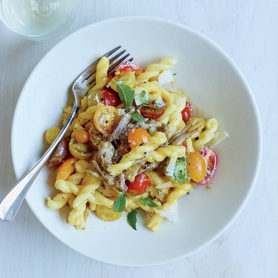 Gemelli with peach-and-yellow tomato pork ragù