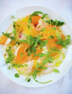 Gennaro Contaldo's carpaccio di branzino con pompelmo rosa