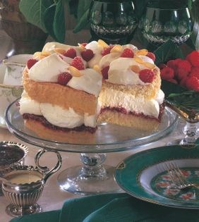 Genoese sponge filled with fresh fruit conserve and butter cream