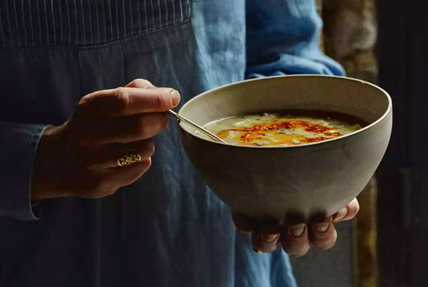 Gentle potato chowder with toasted chilli oil