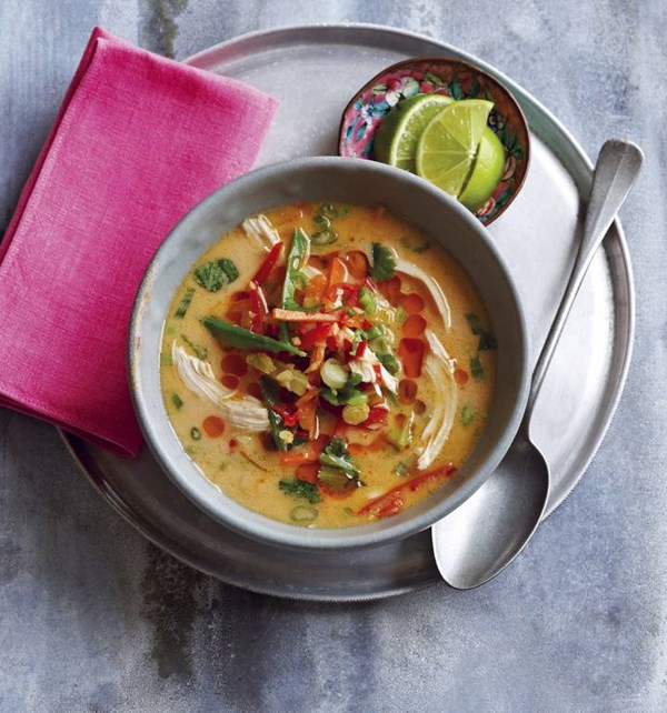 Gently spiced vegetable soup with chicken, coconut and ginger