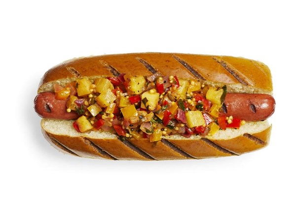 Geoffrey Zakarian’s hot dogs with spicy pineapple relish