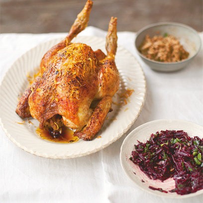 Georgian chicken with walnut sauce and hot grated beetroot