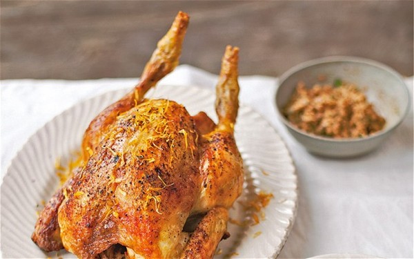 Georgian chicken with walnut sauce and hot grated beetroot