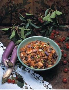 Georgian rice salad with eggplant & tart cherries