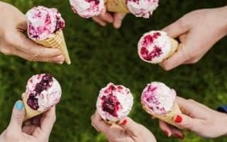 Geranium leaf frozen yogurt with berry ripple