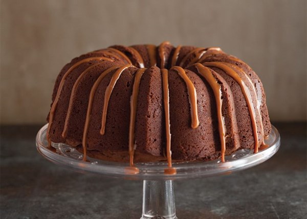 German chocolate cake with butterscotch glaze