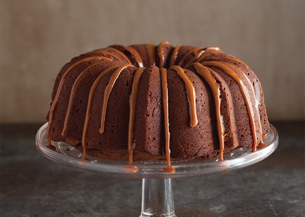 German chocolate cake with butterscotch glaze