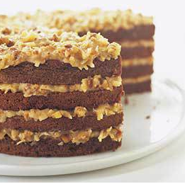 German chocolate cake with coconut-pecan filling