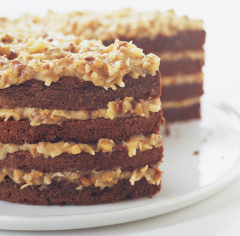 German chocolate cake with coconut-pecan filling