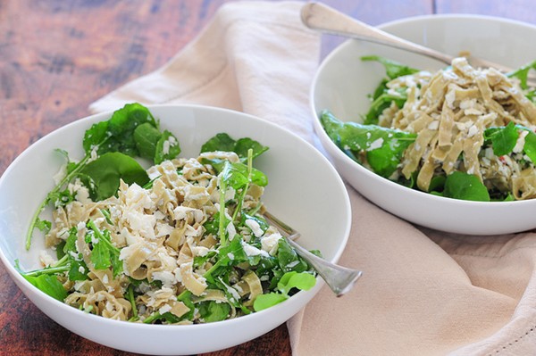 GF mung bean pasta with rocket & chilli