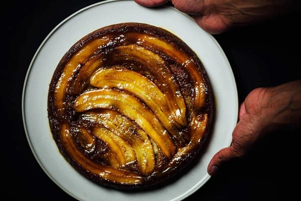 Ghee and cardamom upside down banana cake