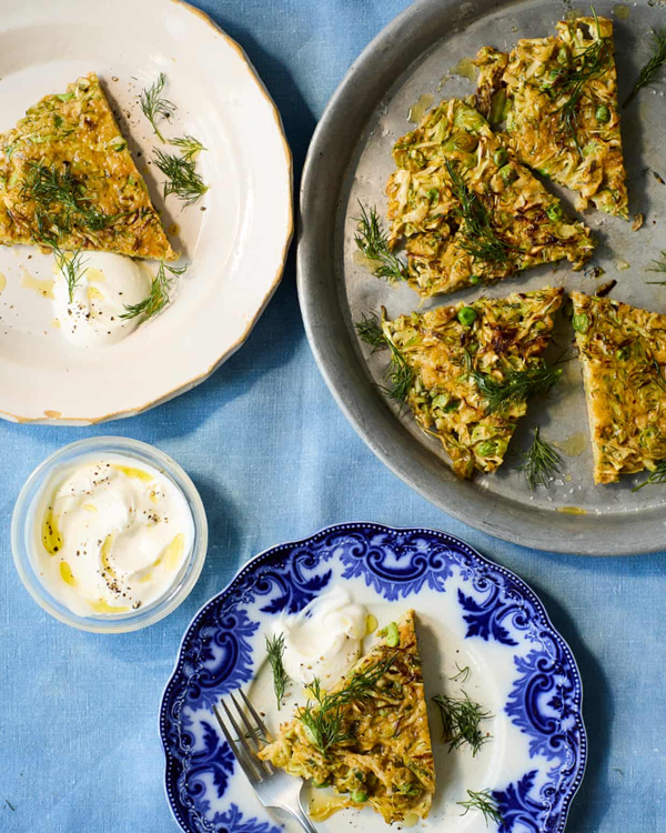 Giant cabbage, pea and spring onion latka
