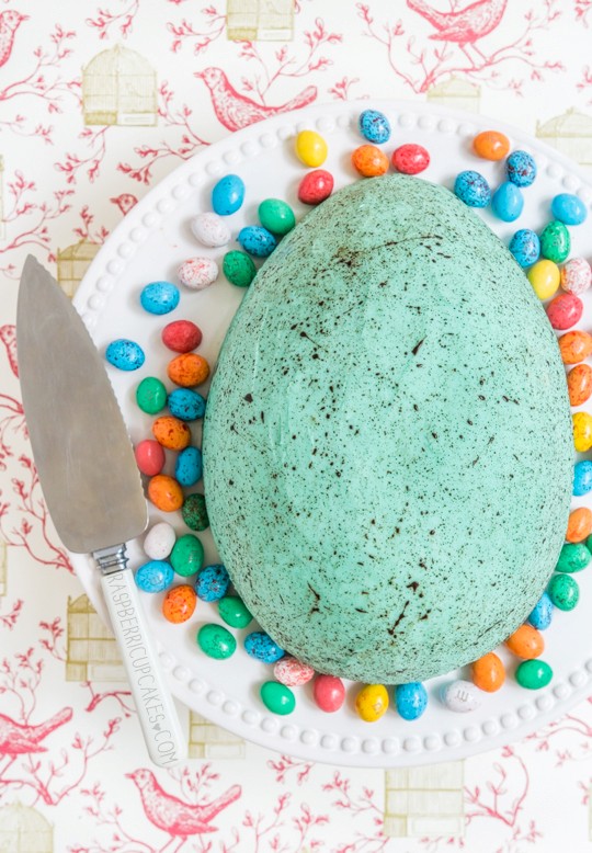 Giant chocolate speckled egg cake