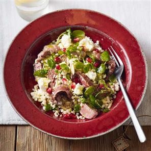 Giant couscous with spiced lamb, feta and almonds