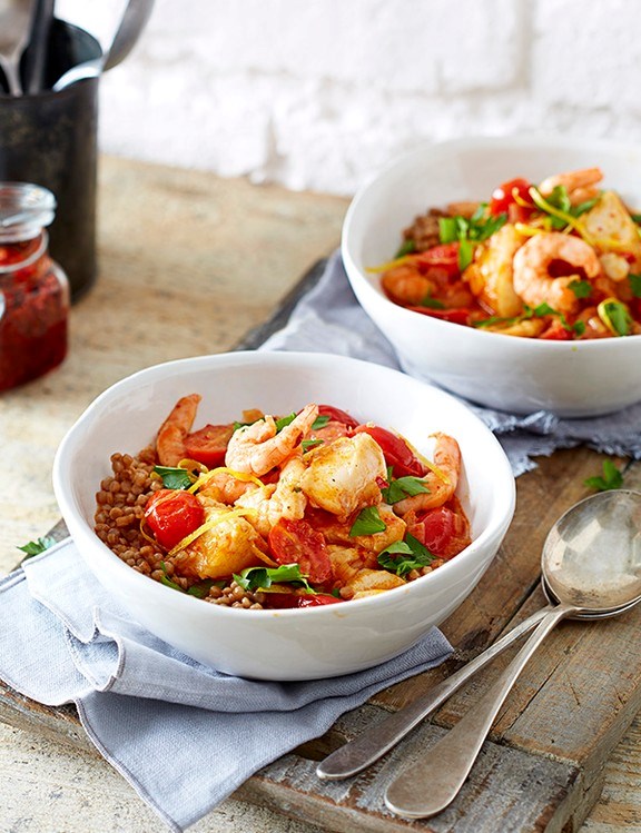 Giant couscous with spicy fish broth