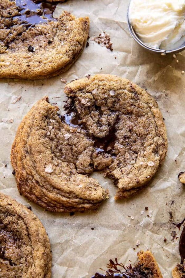 Giant salted hot fudge cookies with coffee salt