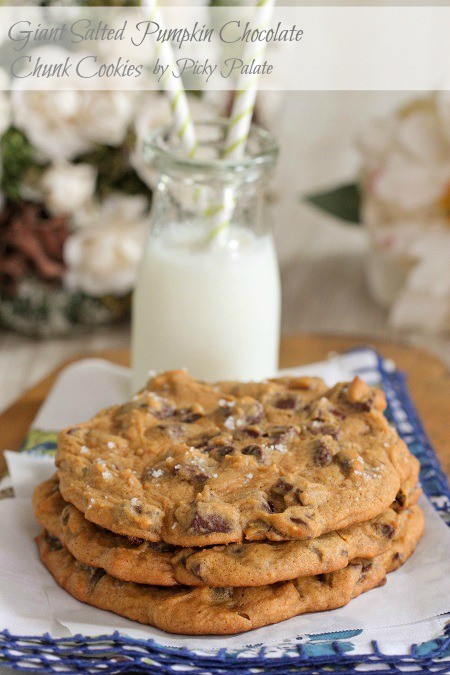 Giant salted pumpkin chocolate chunk cookies