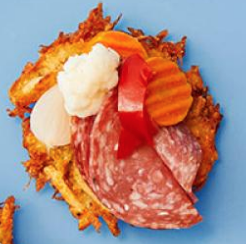 Giardiniera topped latkes