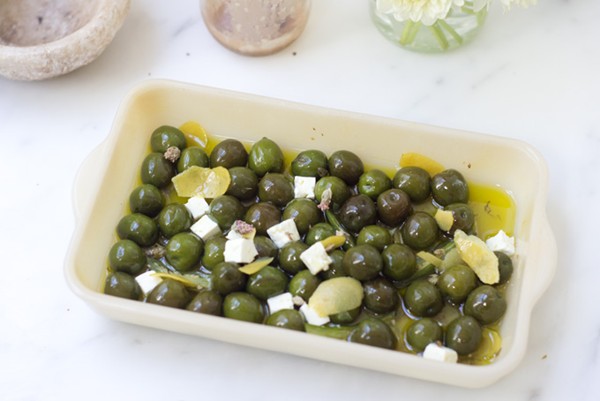 Gin-marinated olives