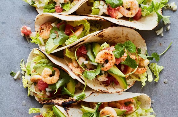 Ginger & citrus prawn and avocado tacos 