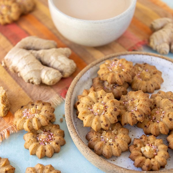 Ginger & jaggery spritz cookies