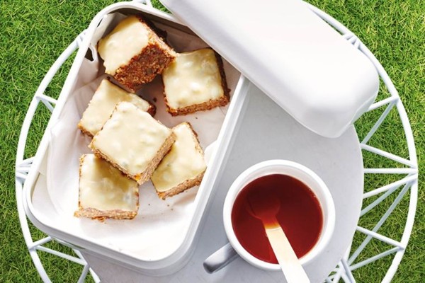 Ginger & sesame bars with passionfruit drizzle