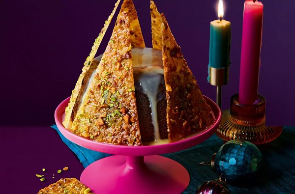 Ginger & white chocolate Christmas pudding with nutty ginger tuiles 
