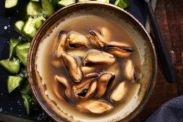 Ginger-and-soy-marinated mussels