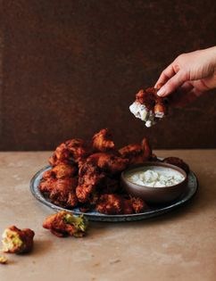 Ginger beer, onion and broccoli bhajis