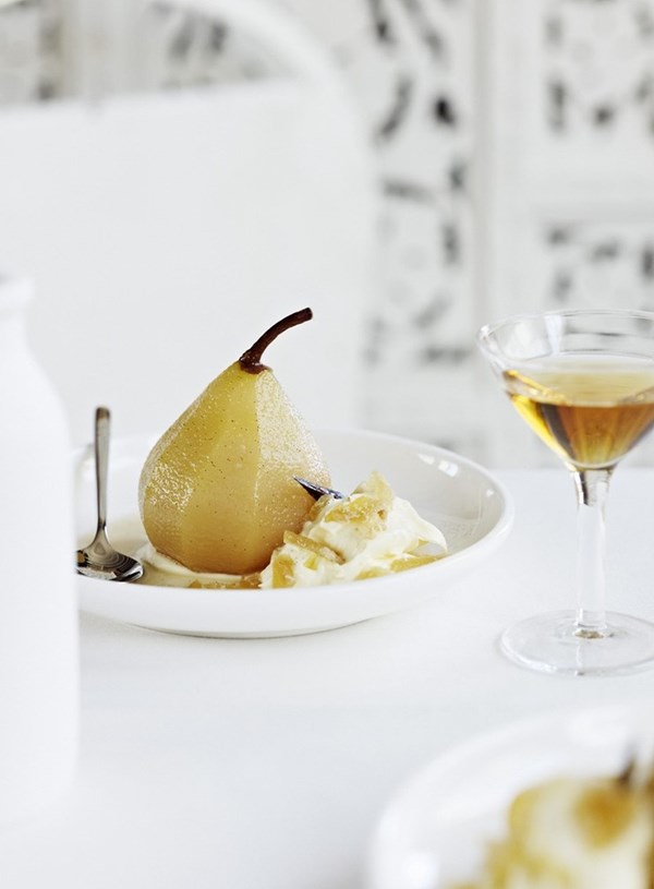 Ginger beer poached pears