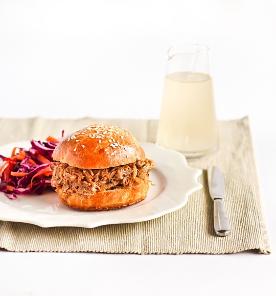 Ginger beer pulled pork on brioche buns