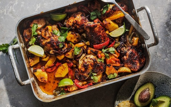 Ginger beer roast chicken with scorched pineapple