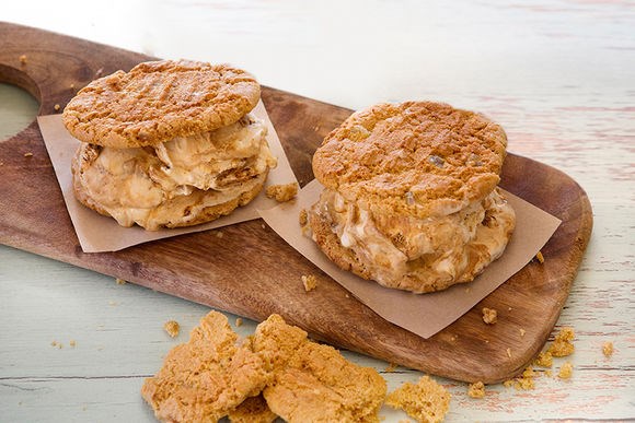 Ginger biscuit with burnt fig ice cream sandwiches
