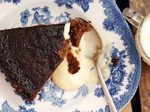 Ginger cake with spiked custard
