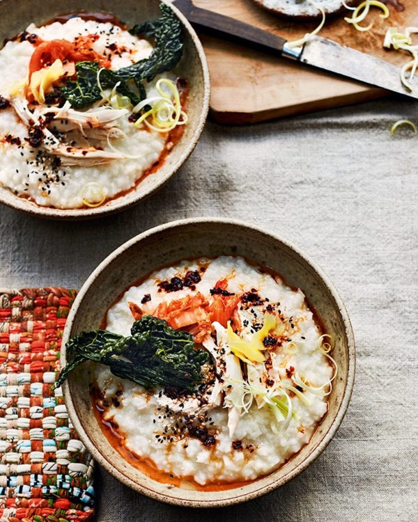 Ginger chicken congee with kimchi