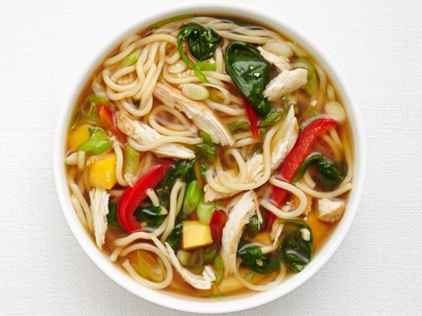 Ginger chicken noodle soup with winter squash 